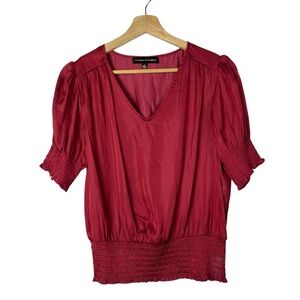Catherine Malandrino Red Smocked Waist Puff Short Sleeve Blouse S